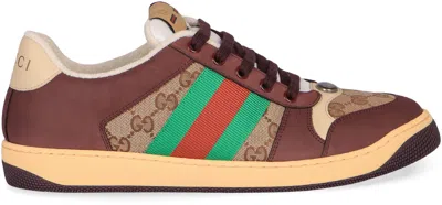Gucci Men Gg Fabric Leather Sneakers In Multi
