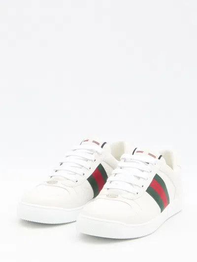 Gucci Leather Sneakers With Lateral Web Band In White
