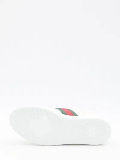 Gucci Leather Sneakers With Lateral Web Band In White