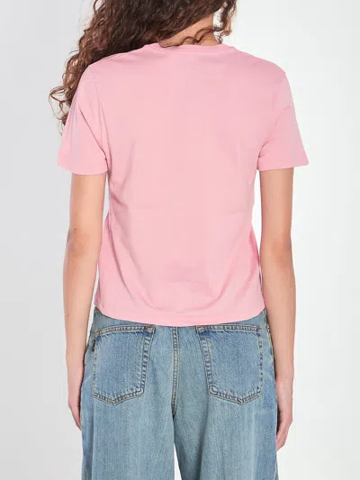 Gucci Women Pink Crewneck T-shirt With Logo Print On The Front In Cotton Woman