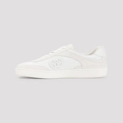 Gucci White Suede And Fabric Sneakers In Nude