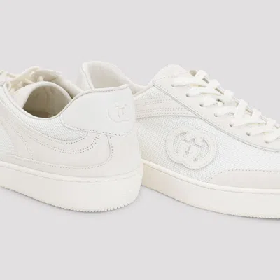 Gucci White Suede And Fabric Sneakers In Nude