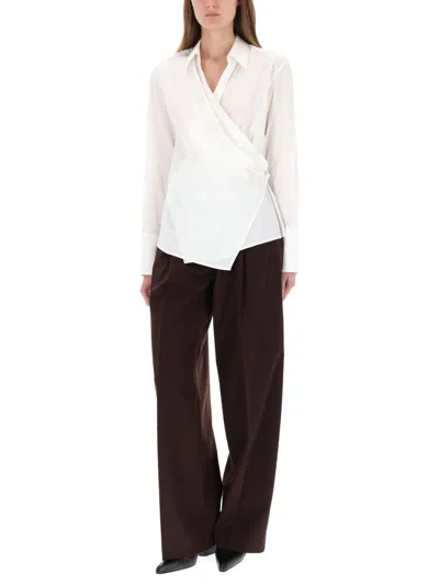 Helmut Lang Long Sleeve Wrap Top With Collared Neck In White
