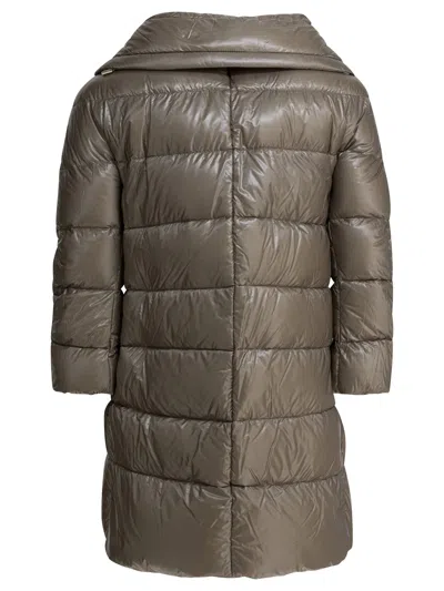 Herno "cleope" Long Down Jacket In Brown