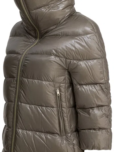 Herno "cleope" Long Down Jacket In Brown