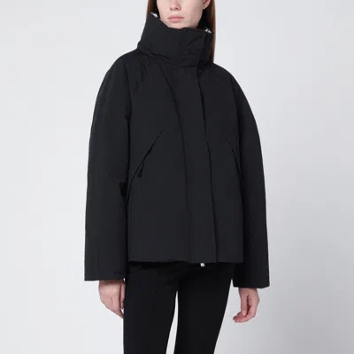 Herno Oversized Metallic Crinkle Jacket With High Collar In Black