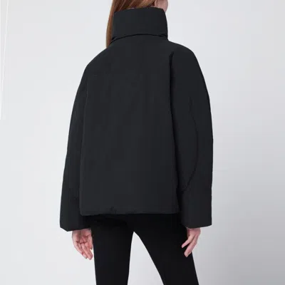 Herno Oversized Metallic Crinkle Jacket With High Collar In Black