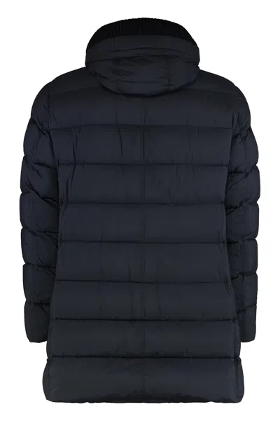 Herno Hooded Techno Fabric Down Jacket In Blue