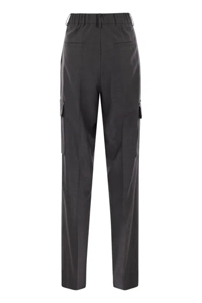 Herno Women Cargo Trousers In Wool And Viscose Blend In Gray
