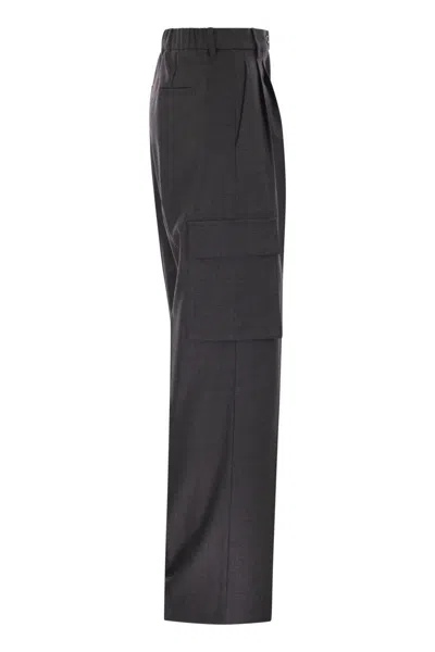 Herno Women Cargo Trousers In Wool And Viscose Blend In Gray