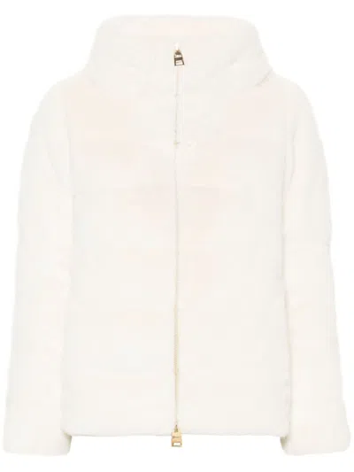 Herno Faux Fur Puffer Jacket With High Collar In White