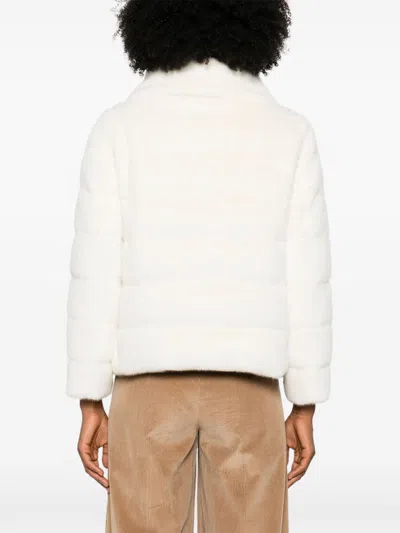 Herno Faux Fur Puffer Jacket With High Collar In White
