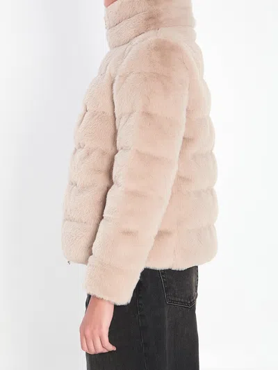 Herno Cropped Beige Coat With Horizontal Quilted Pattern And High Collar In Multi