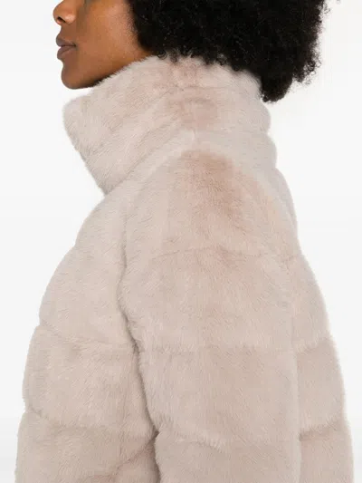 Herno Cropped Beige Coat With Horizontal Quilted Pattern And High Collar In Multi