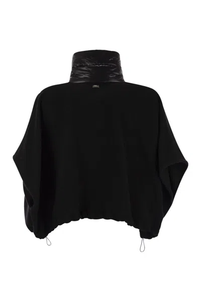 Herno Resort Poncho In Wool And Cashemre With Ultralight Nylon Details In Black