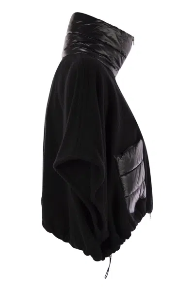 Herno Resort Poncho In Wool And Cashemre With Ultralight Nylon Details In Black