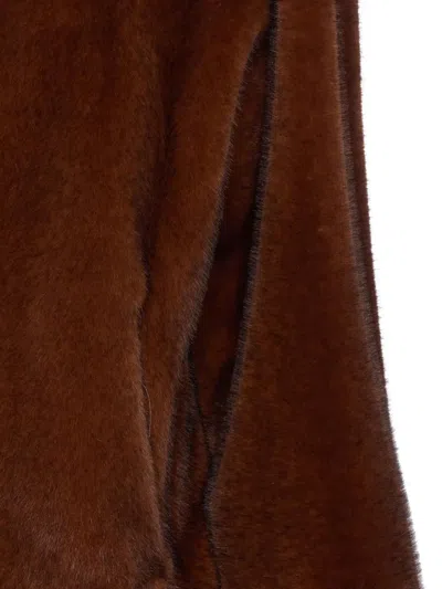 Herno Dark Brown Faux Fur Bomber Jacket With Custom Drawstring Hood