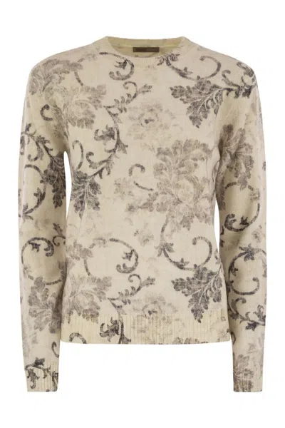 Herno Wool Jumper With Floral Pattern In Neutral