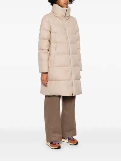 Herno Long Quilted Jacket High Collar In Neutral