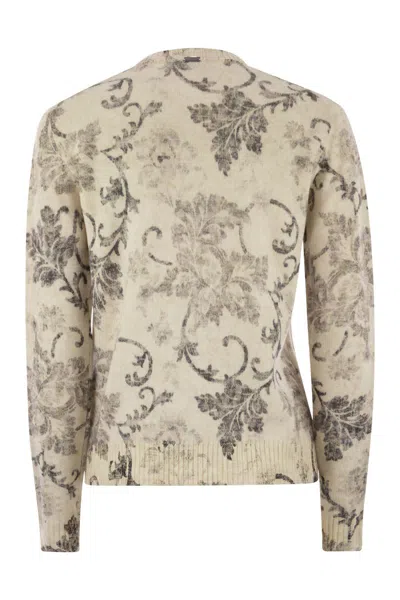 Herno Wool Jumper With Floral Pattern In Neutral