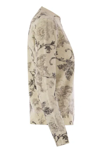 Herno Wool Jumper With Floral Pattern In Neutral