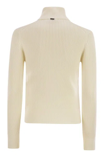 Herno Wool Ribbed Cardigan In White