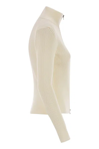 Herno Wool Ribbed Cardigan In White