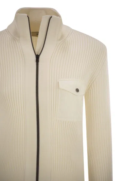 Herno Wool Ribbed Cardigan In White
