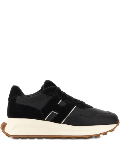 Hogan Streamlined Black Sneakers With Suede Texture In Black