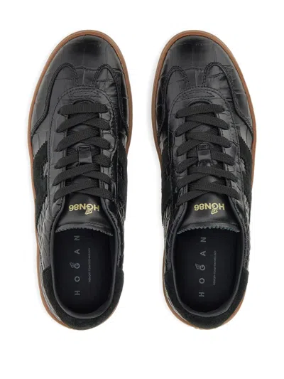 Hogan Black Logo Patch Sneakers In Black