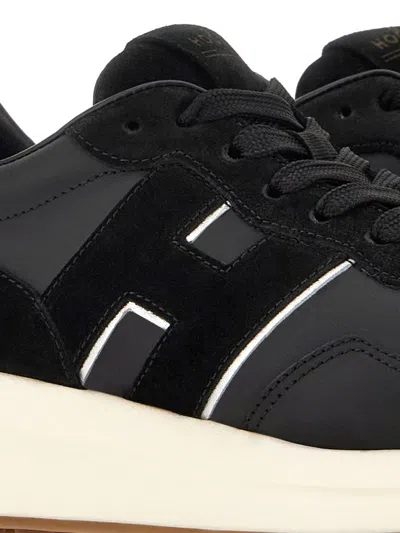 Hogan Streamlined Black Sneakers With Suede Texture In Black