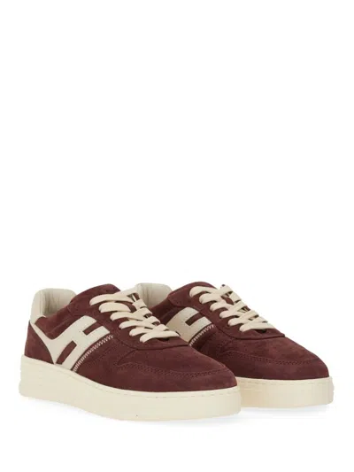 Hogan Side-stripe Lace-up Sneakers In Burgundy