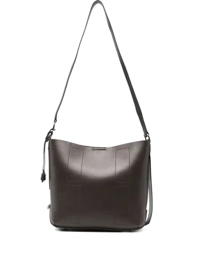 Hogan Hocket Small Leather Hobo Bag In Brown