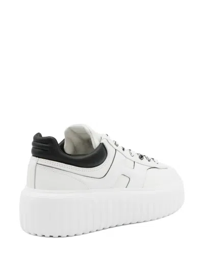 Hogan H-stripes Smooth Leather Sneakers Shoes In White