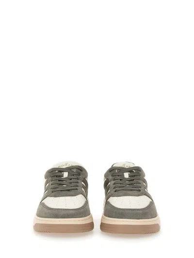 Hogan Grey White Leather Basket Cam Sneakers In Gray