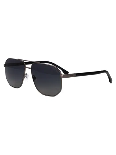 Hugo Boss Matte Dark Ruthenium Steel Sunglasses In Black