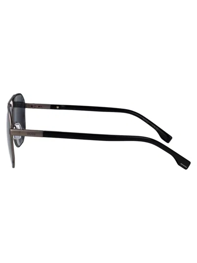 Hugo Boss Matte Dark Ruthenium Steel Sunglasses In Black