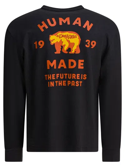 Human Made Long Sleeve Graphic Print Crew Neck T-shirt In Black