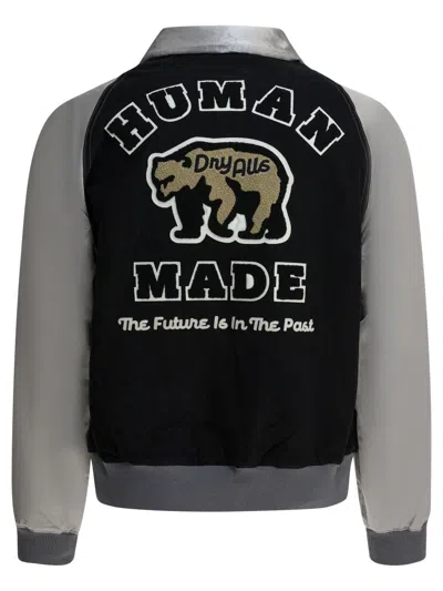 Human Made Satin Varsity Bomber Jacket In Black