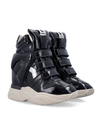 Isabel Marant Balskee Black Patent Wedge Sneakers In Black