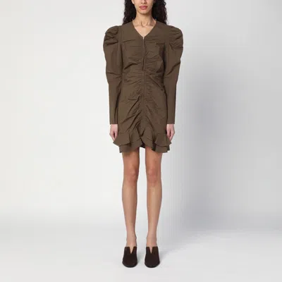 Isabel Marant Étoile Briali Mini Dress With Green Khaki Zip In Brown
