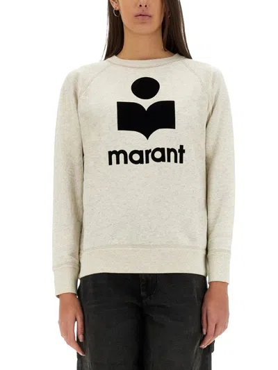 Isabel Marant Étoile Isabel Marant Etoile Women Beige High Neck Sweatshirt With Contrasting Logo Print In Cotton Blend Wo