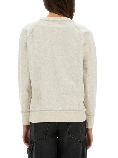 Isabel Marant Étoile Isabel Marant Etoile Women Beige High Neck Sweatshirt With Contrasting Logo Print In Cotton Blend Wo