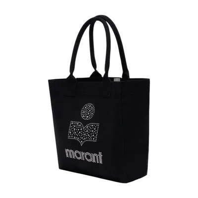 Isabel Marant Small Yenky Festive Studded Logo Canvas Tote In Black