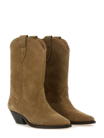 Isabel Marant Duerto Embroidered Suede Cowboy Boots In Brown