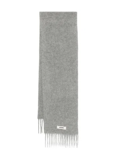 Jacquemus Men Grey Fringed Edges Rectangular Shape Brushed Texture In Gray
