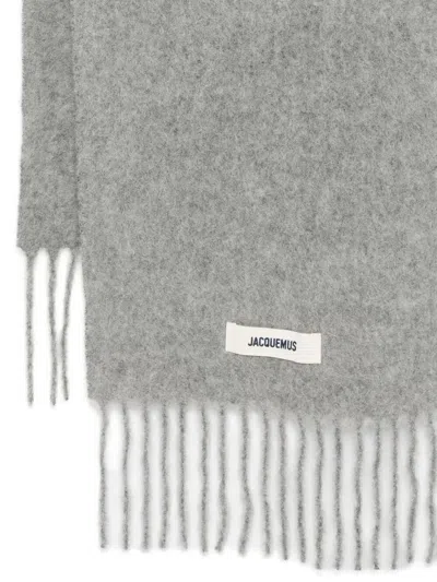 Jacquemus Men Grey Fringed Edges Rectangular Shape Brushed Texture In Gray