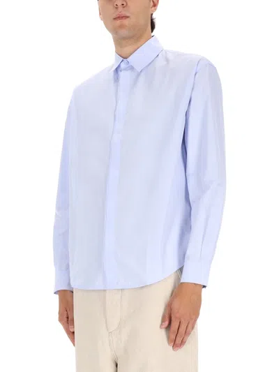 Jacquemus Long Sleeve Button-down Shirt With Curved Hem In Purple