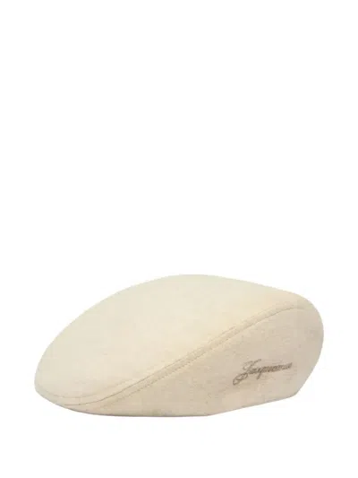 Jacquemus Beige Embroidered Flat Beret Hat In Neutral