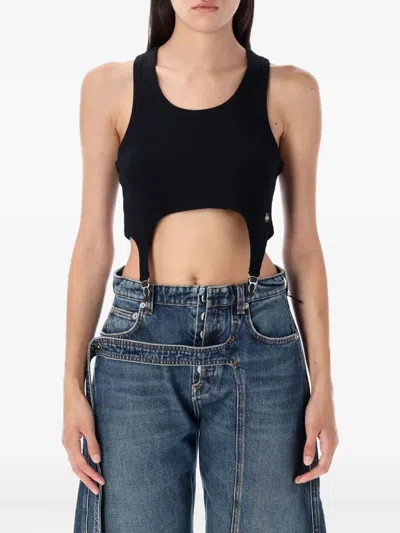 Jean Paul Gaultier Cotton Ribbed Bra With Lingerie Garter In Black